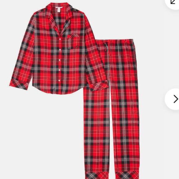 NWOT VICTORIA'S SECRET Red Black Shimmer Plaid Flannel Pajama Set Size Large - Picture 6 of 6